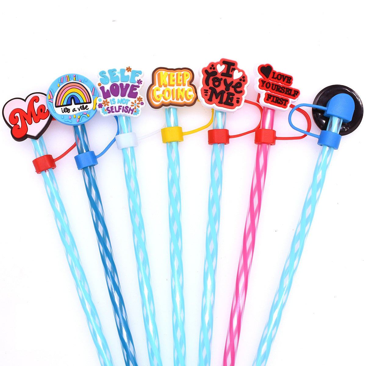 Wholesale Random 100pcs Phrase Series Straw Tube Cap 10mm Soft Glue Straw Decoration Straw Cover ACC-SCR-RYY045