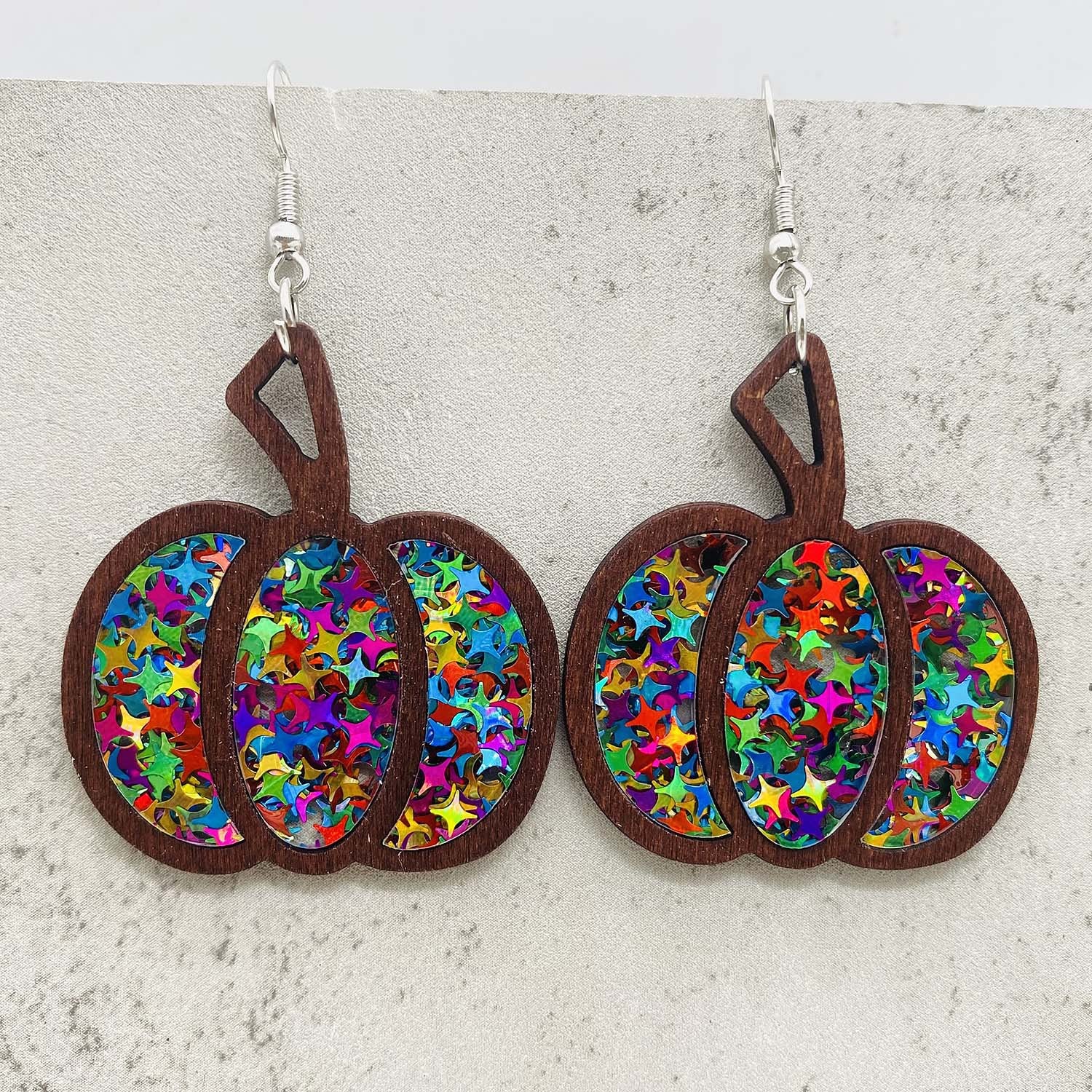 Wholesale Thanksgiving Earrings Halloween Pumpkin Wood Inlay Acrylic Earrings ACC-ES-ChenY022