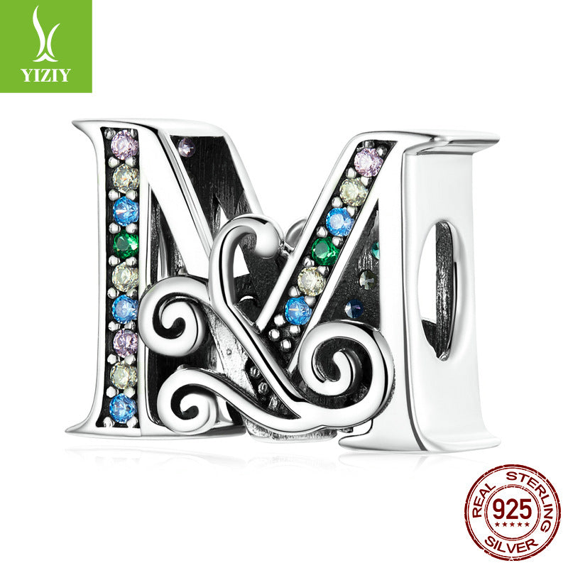 Wholesale 26 Letters DIY Beaded Bracelet Accessories Inlaid with Zircon Sterling Silver Beads Charms ACC-CHS-YinZhiyun001