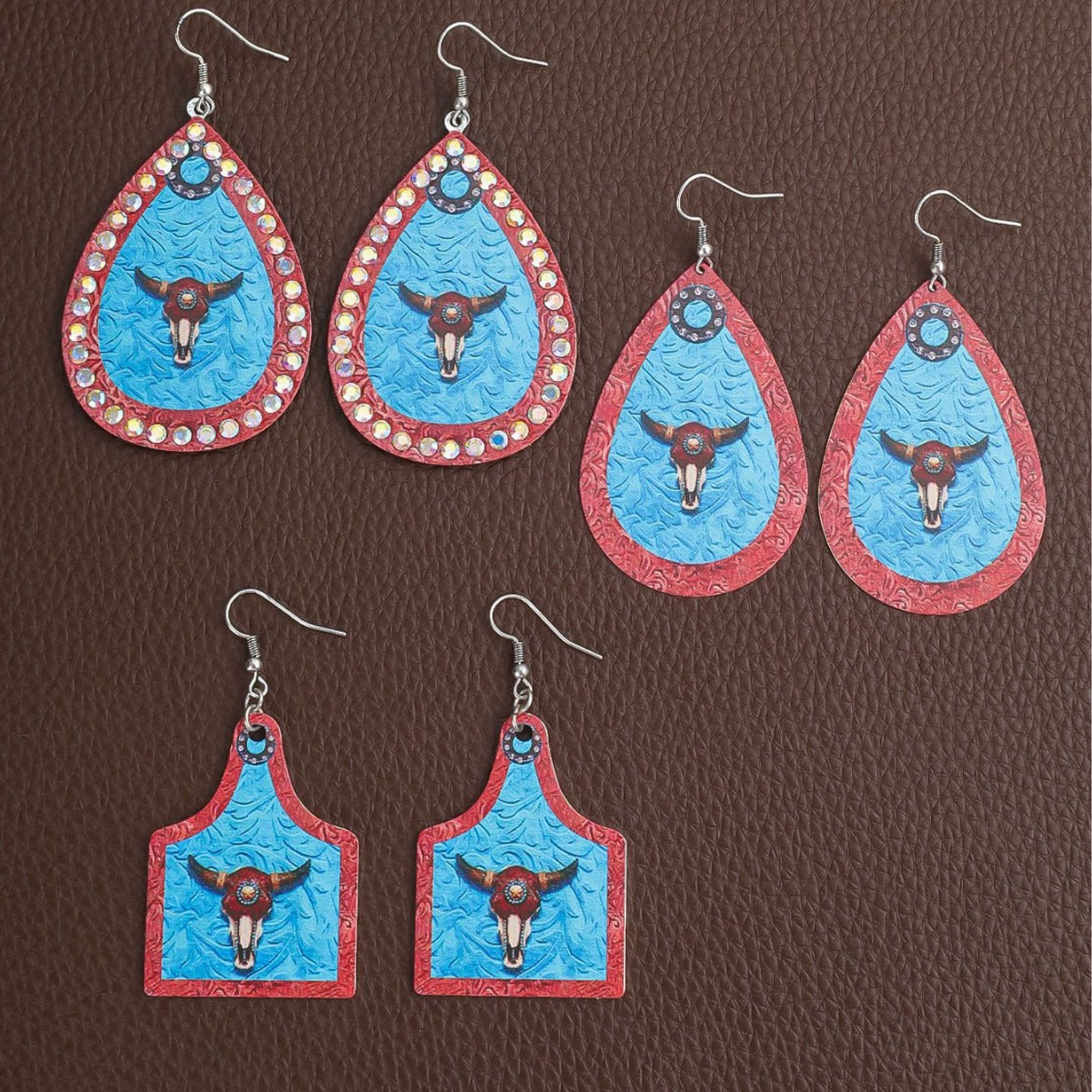 Wholesale  western wind embossed leather earrings