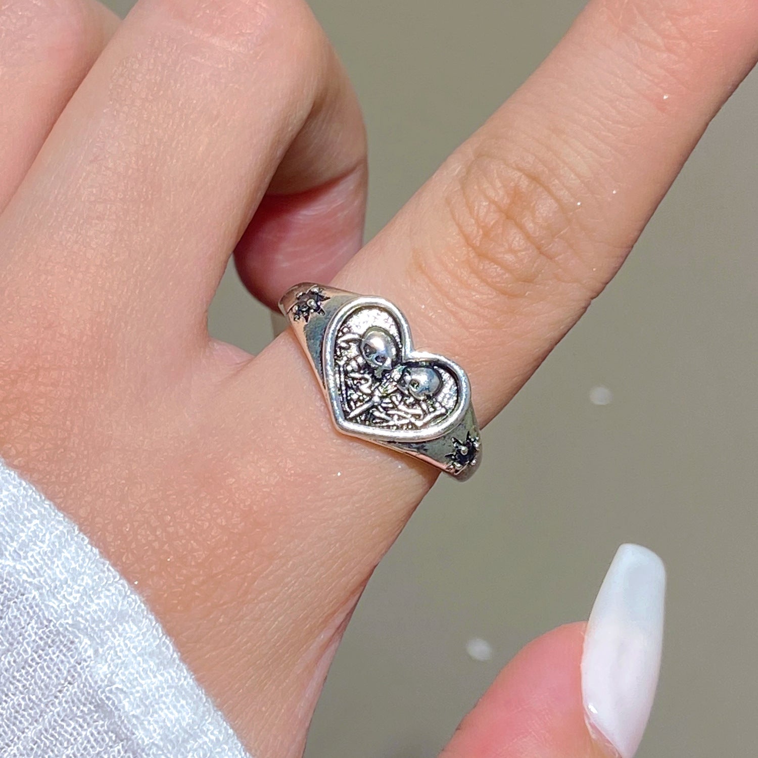 Wholesale Gothic Skull Heart Couple Ring Adjustable  Fashion Accessory Gift