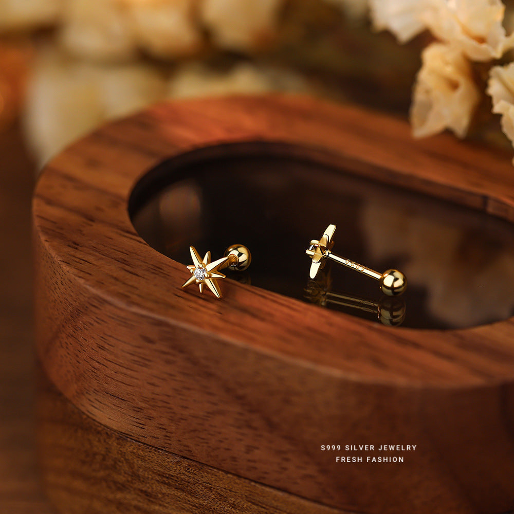 Wholesale s999 foot silver zircon eight  star earrings