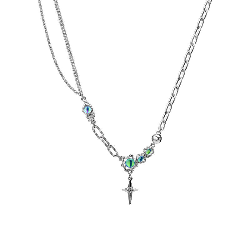 Wholesale Titanium Steel Star Moon Stone stitching necklace  light luxury cross clavicle chain