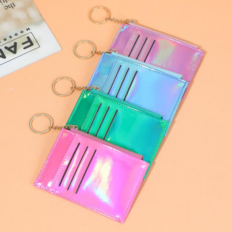 Wholesale Trendy Laser Pattern Card Wallet With Zipper Coin Pocket In PU Leather Unisex Everyday Chic Accessory For Boutique Gift
