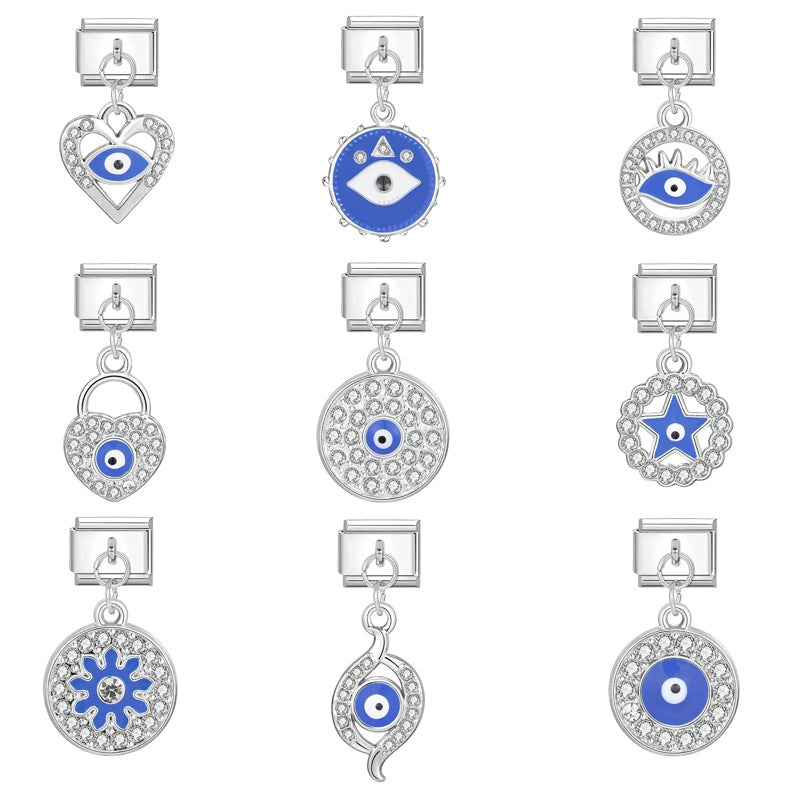 Wholesale Italian Charm Bracelet 9mm DIY Splicing Blue Eyes Stainless Steel Composable Bracelet