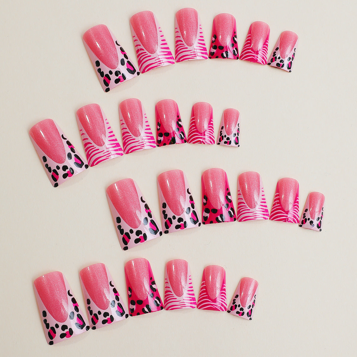 Wholesale Plastic Pink Leopard Print Press on Nails Kits 24 Pieces/box ACC-NS-HaoYi008