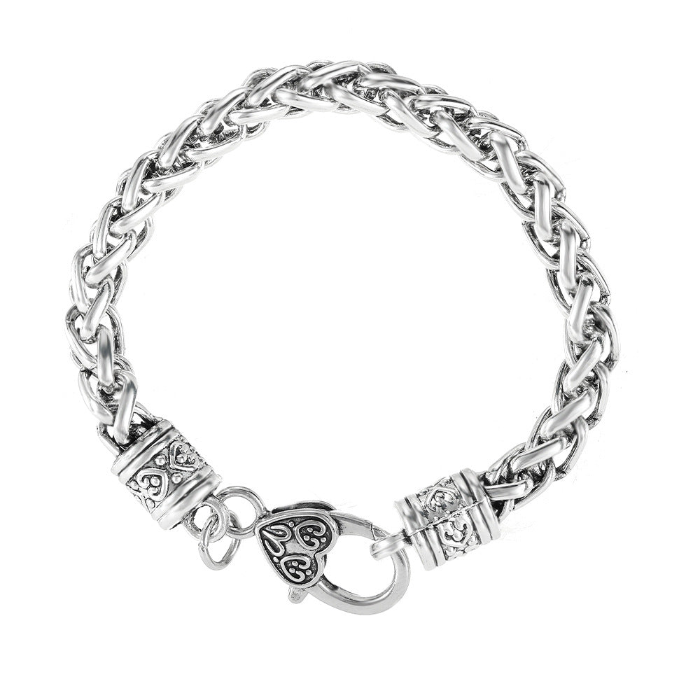 Wholesale Retro Heart Lock Clasp Twisted Chain Bracelet Alloy Electroplated Unisex Jewelry Accessory for Gift