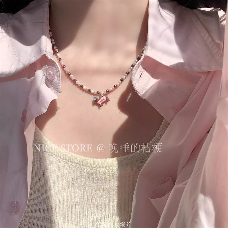 Wholesale  Pink Sausage Puppy Pearl Necklace