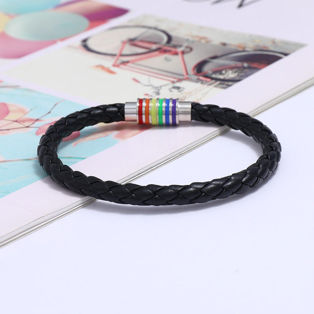 Wholesale Gay Braided Cowhide Bracelet Rainbow Colorful Magnetic Buckle Bracelet Miyuki ACC-BT-Saih011