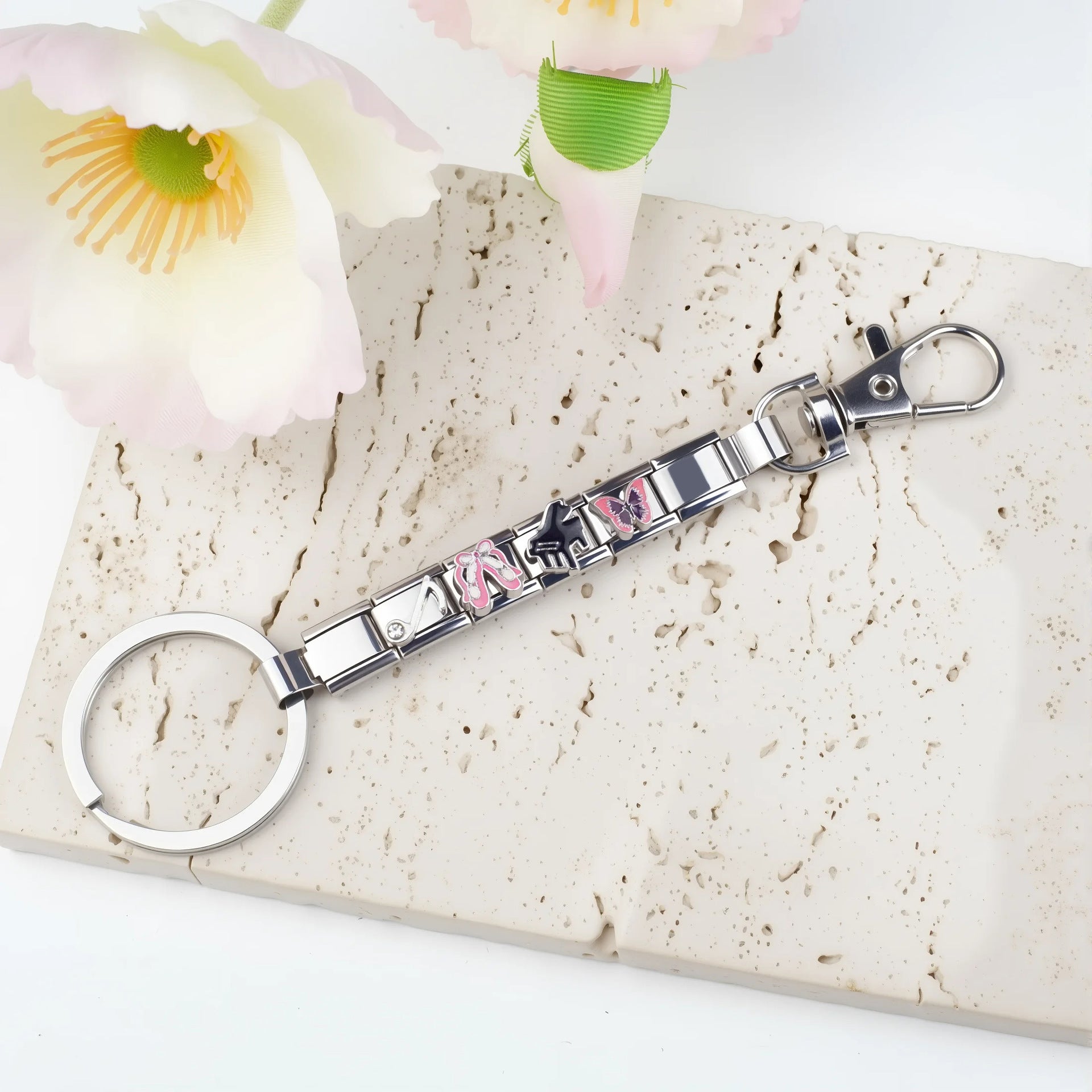 Wholesale Single Section Creative Titanium steel Composable Italian Charm Keychains