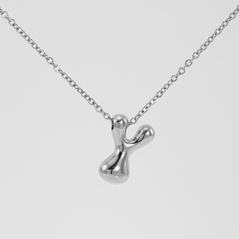 Wholesale  titanium steel smooth bubble letter necklace