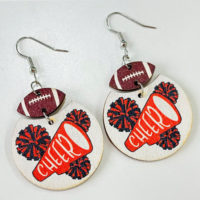 Wholesale Wooden Geometric Soccer Rugby Earrings Red Black Cheerleading Jewelry Accessory Boutique Resale Gift