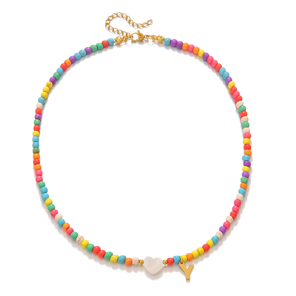 Wholesale stainless steel letter necklace mixed color turquoise shell love necklace