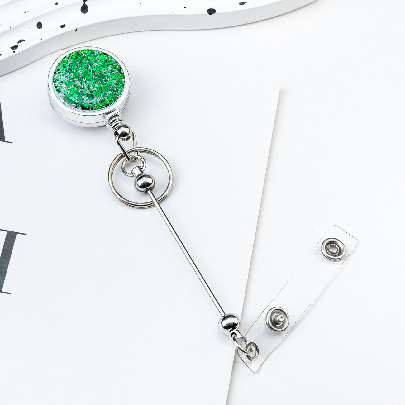 Wholesale DIY Beadable Glitter Sequin Badge Reels Easy-pull Buckle Retractable Plastic Easy-pull Badge Reel Buckle Retractable Buckle