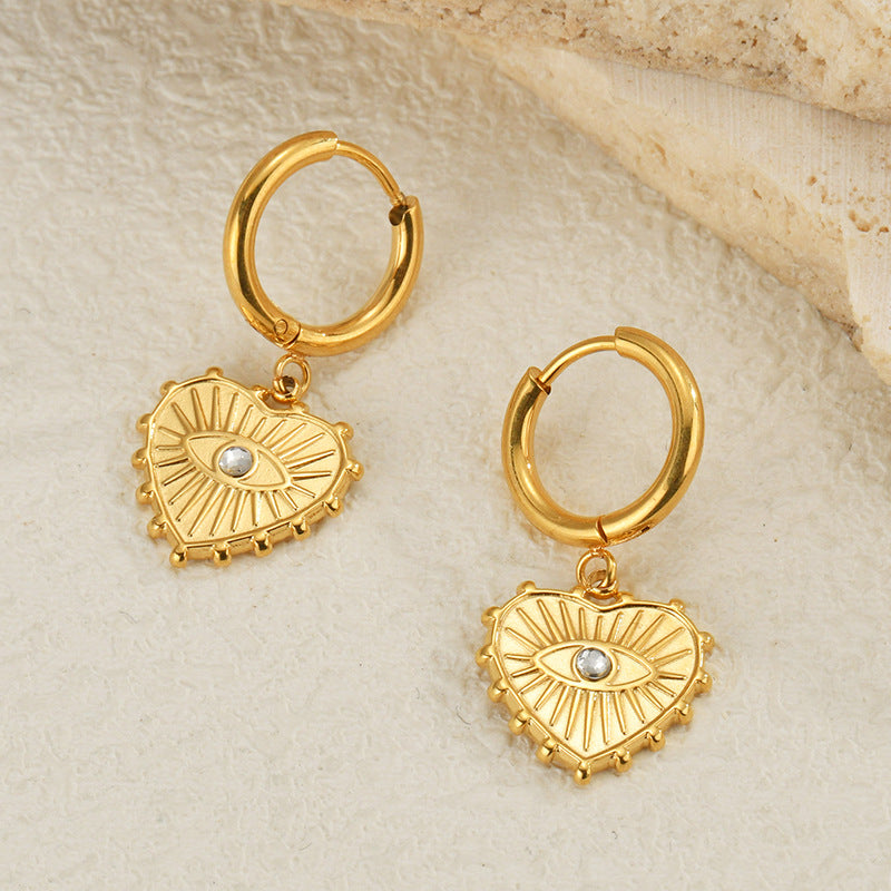 Wholesale gold evil eye titanium steel gold plated earrings