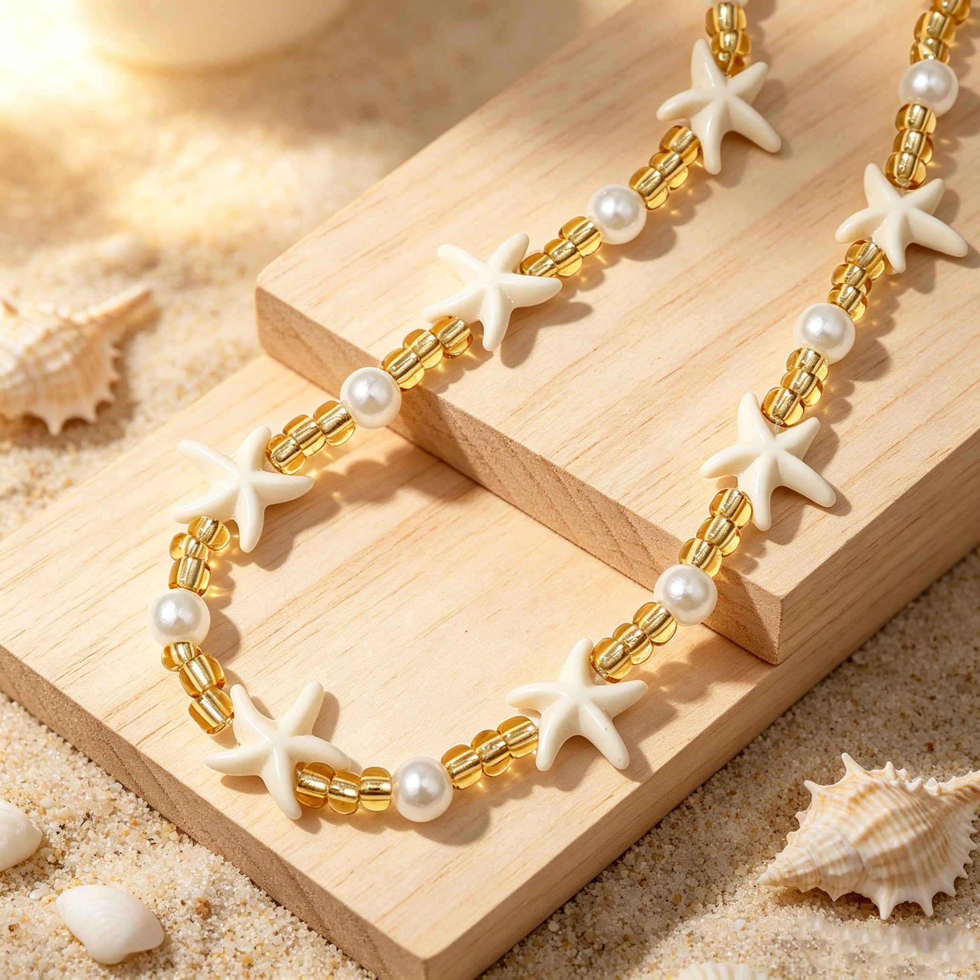 Wholesale Bohemian Starfish Beaded Necklace Beach Vacation Layering Jewelry Gift