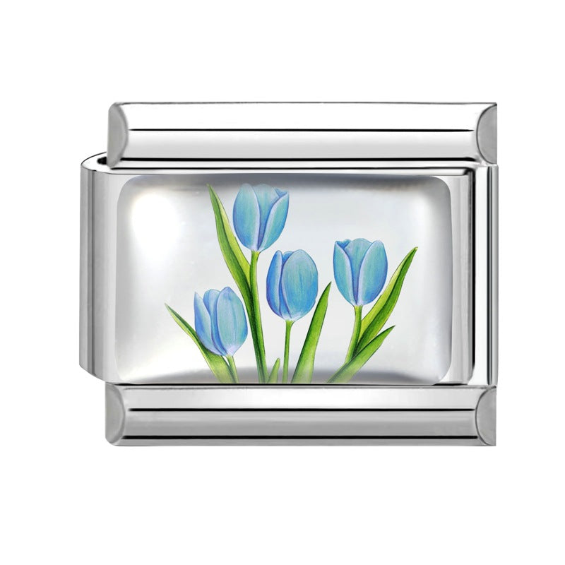 Wholesale 9mm Italian Charm Starter Bracelets DIY Flower Series Stainless Steel Composable Bracelet