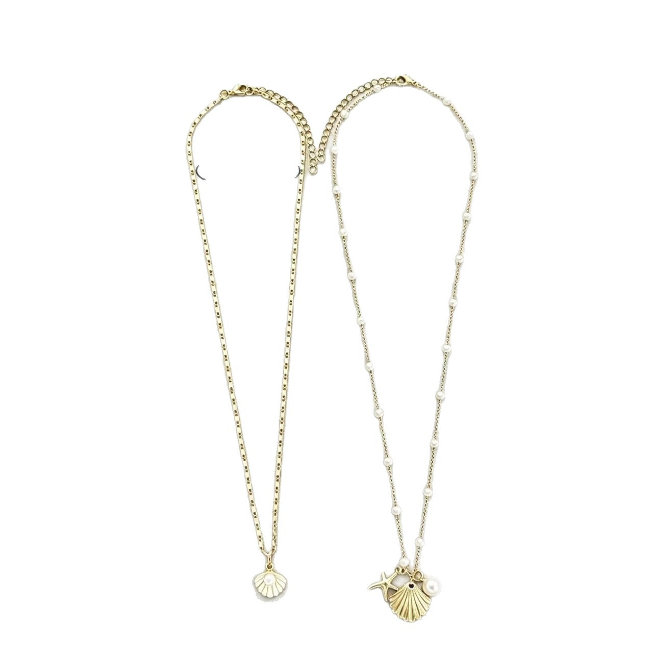 Wholesale Zinc Alloy Electroplated Double Layer Pearl Shell Necklace Summer Beach Vacation Style Fashion Accessory