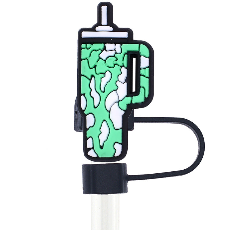 Wholesale Random 100pcs Cow Pattern Water Cup Straw Tube Cap 10mm Soft Glue Straw Decoration Straw Cover ACC-SCR-RYY043