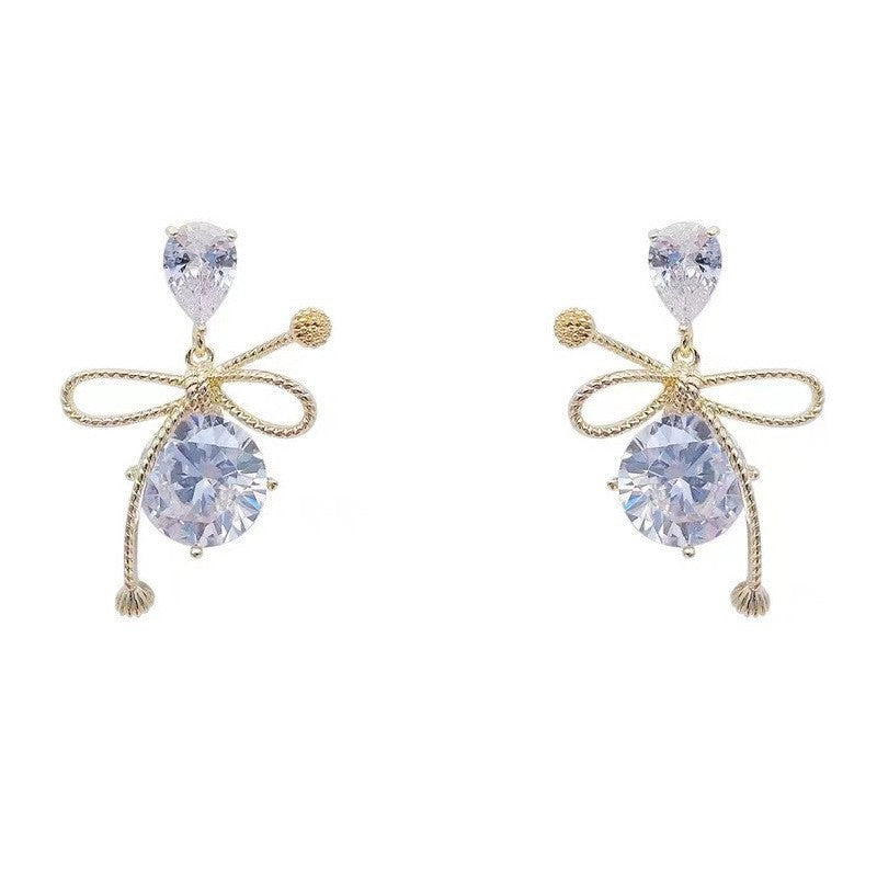 Wholesale S925 Silver Needle Long Bow Zircon Earrings