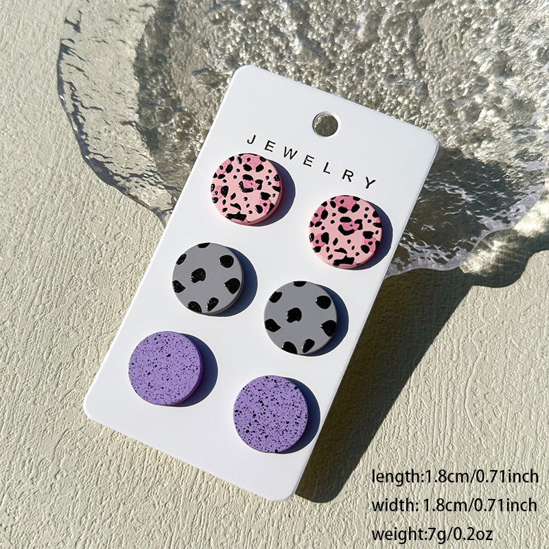 Wholesale printing spray paint clay texture colorful round cute contrast color ear studs  earrings
