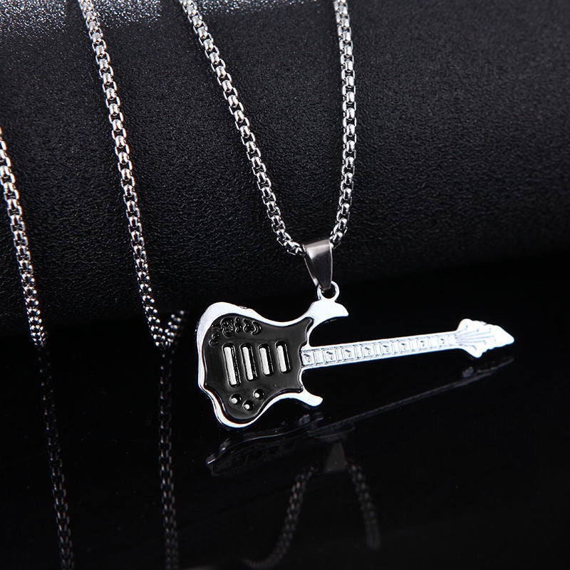 Wholesale Hip Hop Creative Guitar Pendant Necklace Stainless Steel Fashion Accessory Boutique Resale Gift