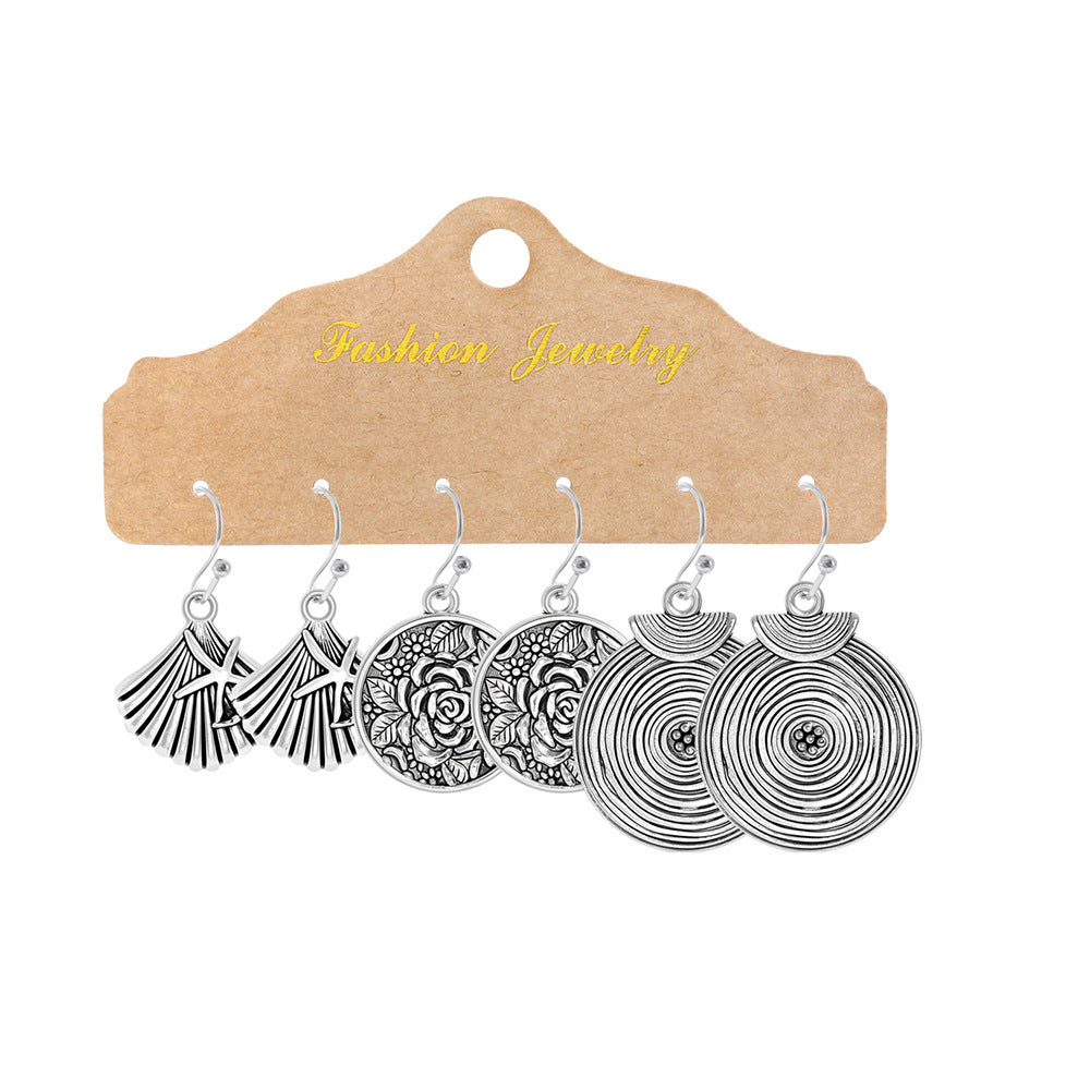 Wholesale Retro Ethnic Round Metal Tassel Earrings Set Fashion Accessory