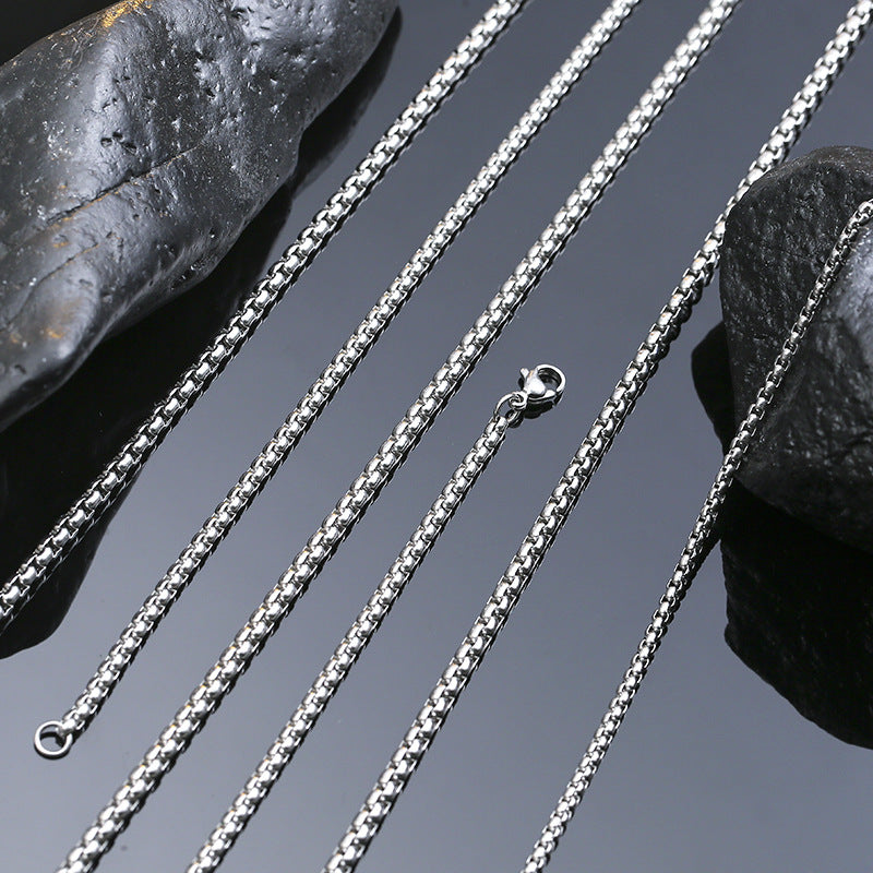 Wholesale Titanium Steel Men S Hip Hop Square Pearl Pendant Necklace With Box Chain Fashion Jewelry Accessory