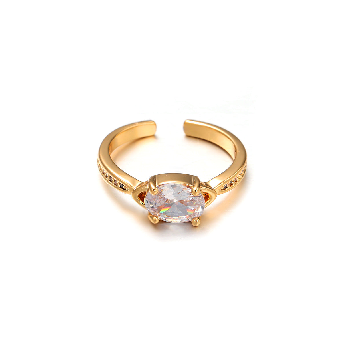 Wholesale light luxury versatile brass gold plated zircon ring