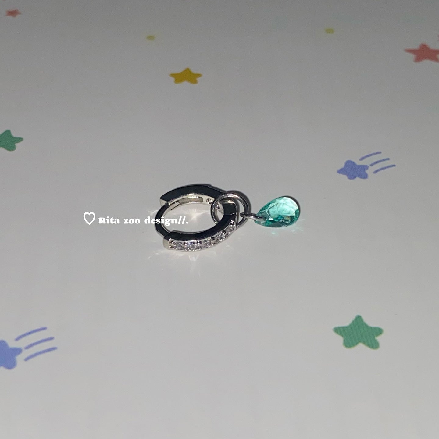 Wholesale Titanium Steel  Green  Star Zircon Earrings