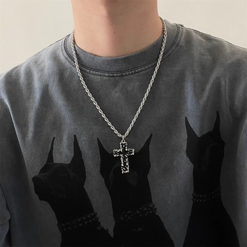 Wholesale  Hip-Hop Black Lava Cross Pendant Necklace