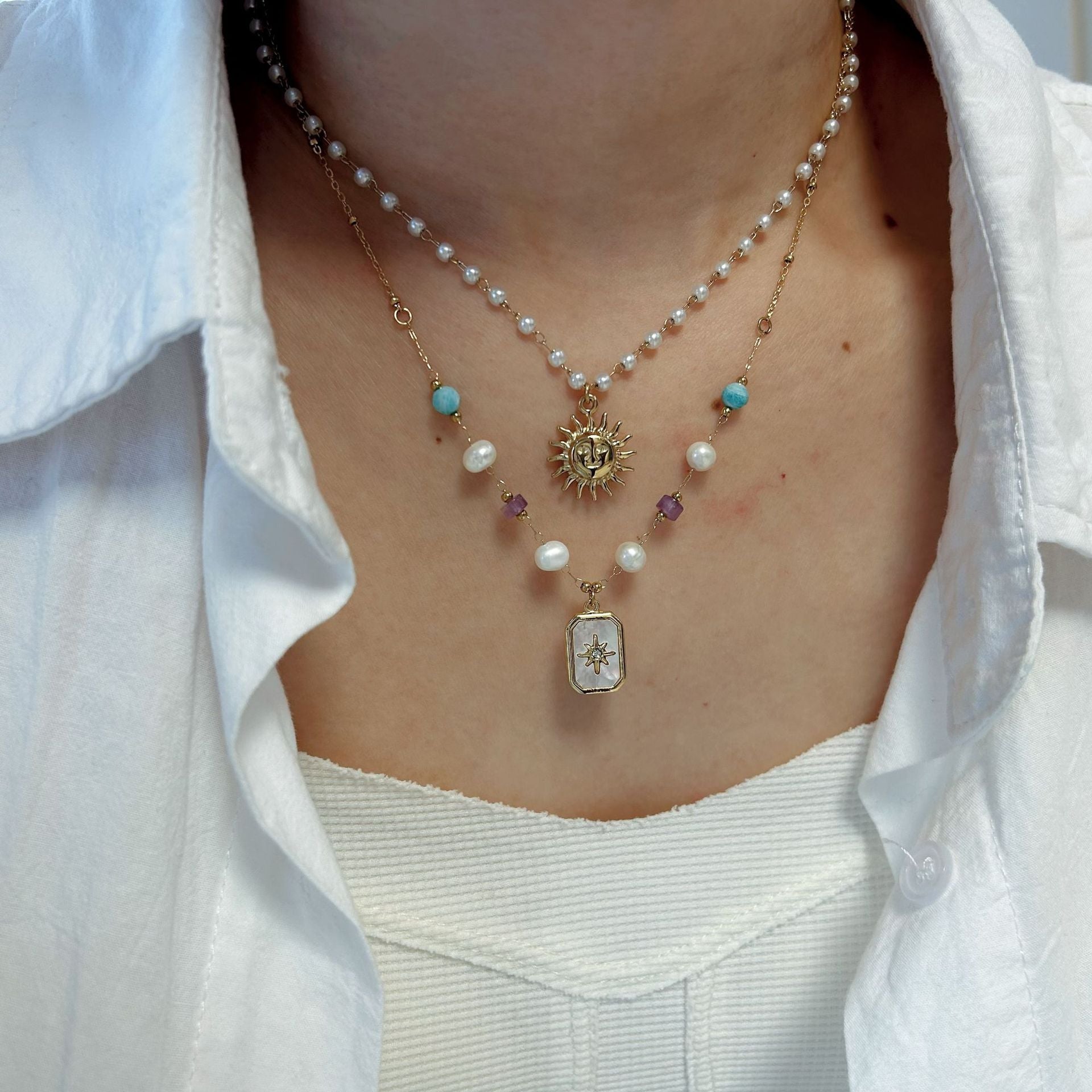 Wholesale Stainless steel handmade natural stone mans star pendant  chain necklaces