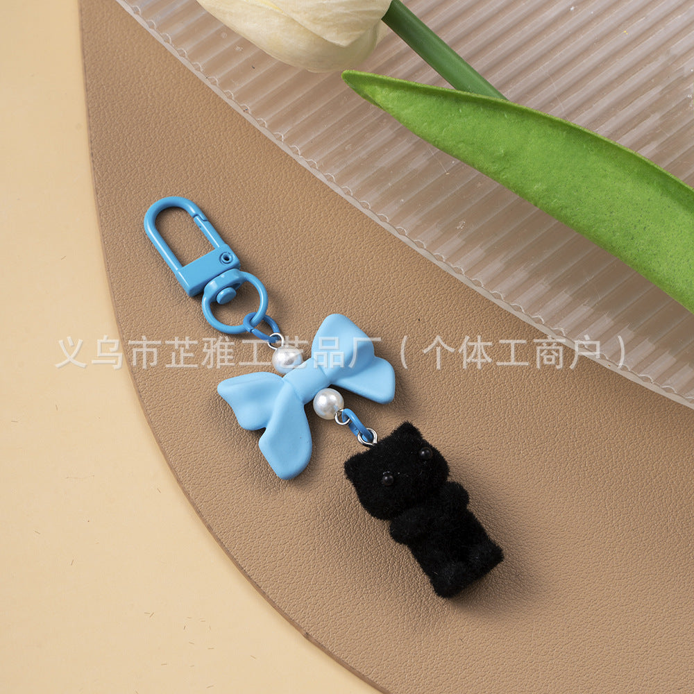 Wholesale Resin Flocking Cute Bow Three-dimensional Cat Keychain