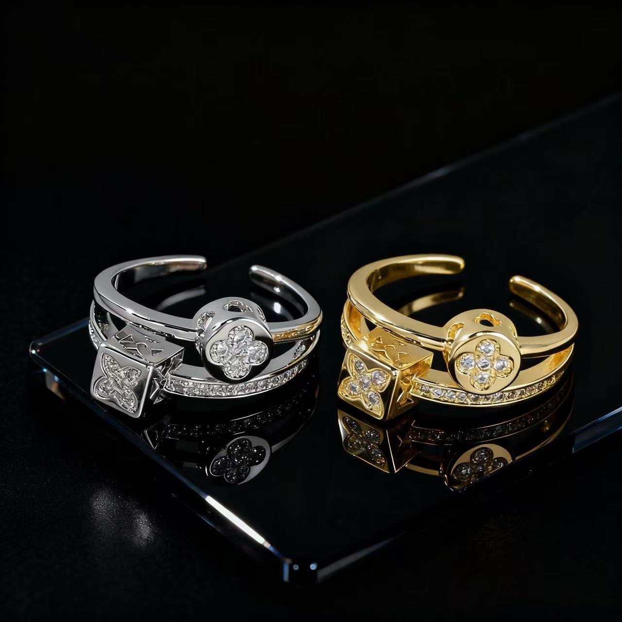 Wholesale Trendy Flower Open Ring For Women Zircon Pearl Rhinestone Design Jewelry Accessory Gift Everyday Wear Resale