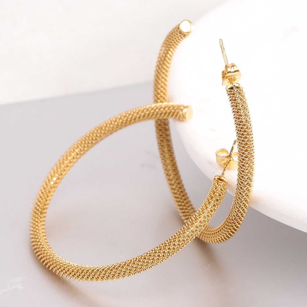 Wholesale C-shaped Titanium Steel Earrings 18K Gold Earrings with Openings ACC-ES-ZhongZhe006