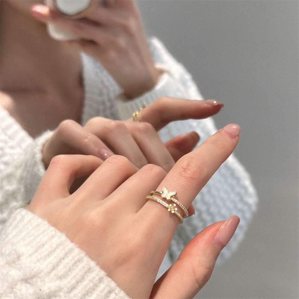 Wholesale Colorful Enamel Mother-of-pearl Butterfly Ring Open Index Finger Ring ACC-RS-Yues007