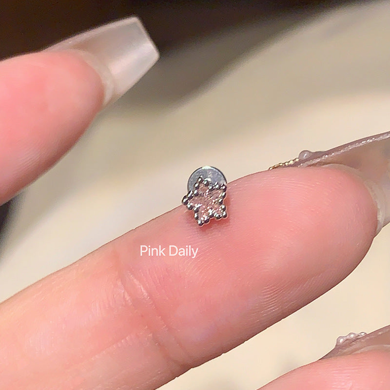 Wholesale Pink zircon cross ear bone nail titanium steel screw  butterfly earrings