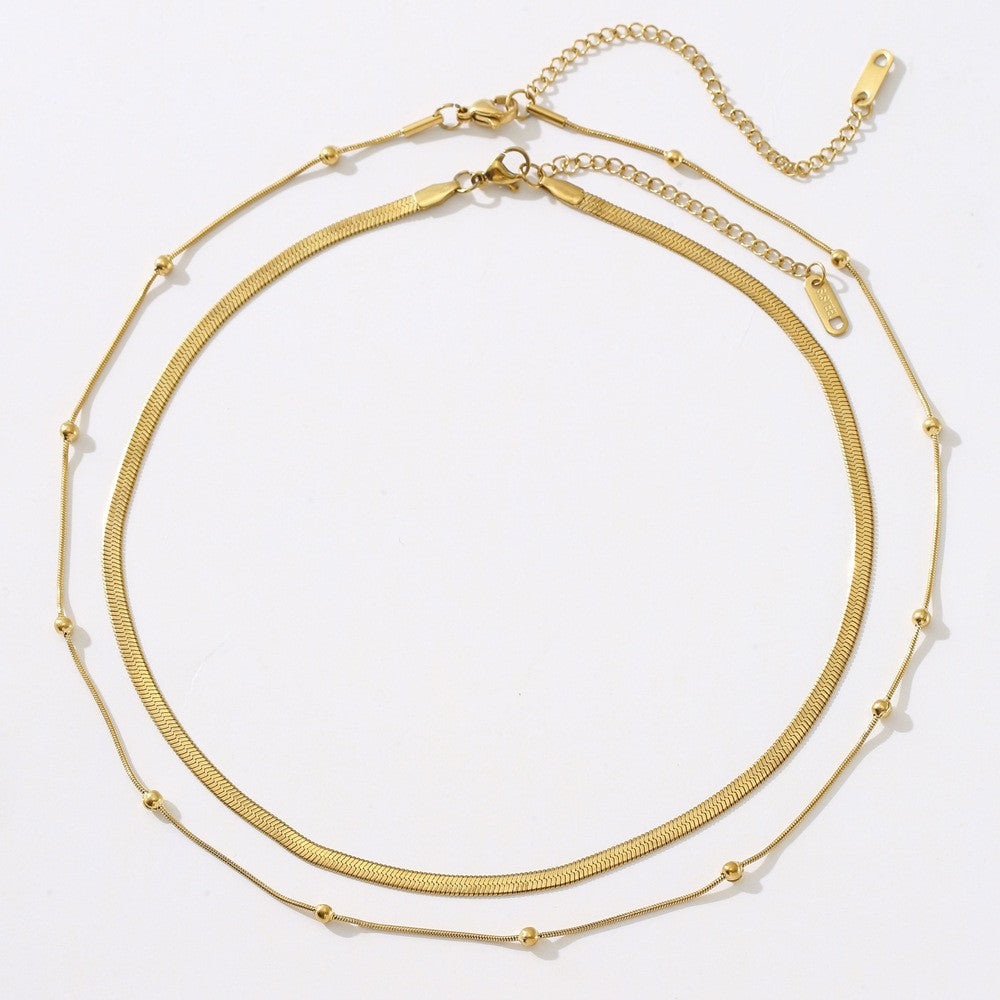Wholesale Stainless steel double-layered necklace plated with 18K gold