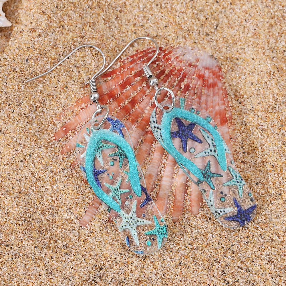 Wholesale Ocean Style Blue Starfish Pendant Acrylic Earrings ACC-ES-ChuLian022
