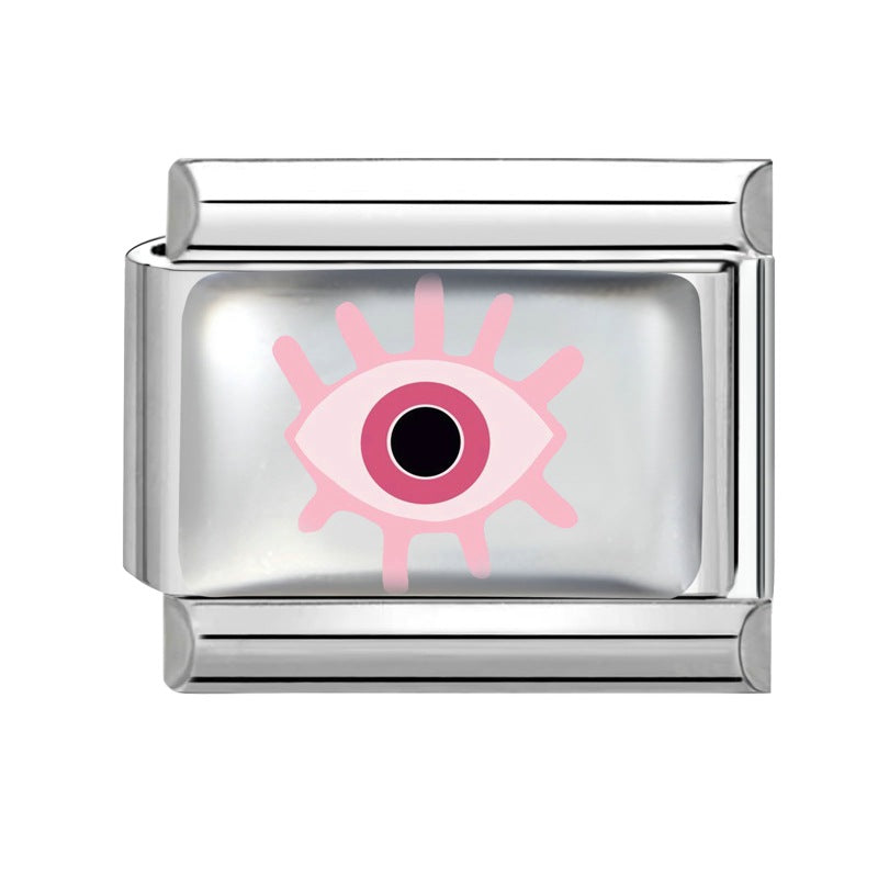 Wholesale Italian Charm Bracelet 9mm DIY Colorful Element Pink Pattern  Creative Stainless Steel Composable Bracelet