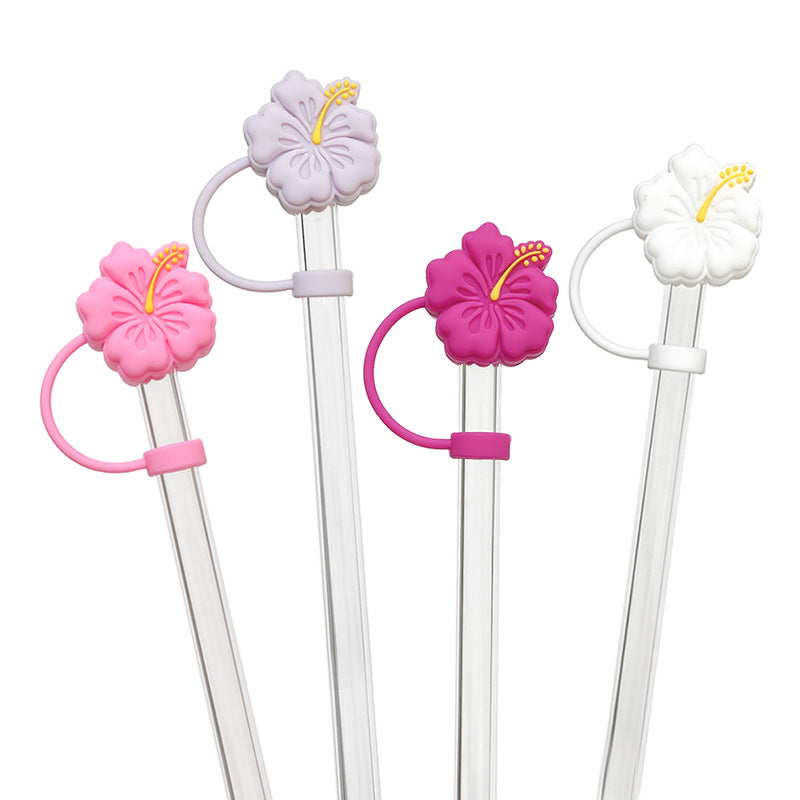 Wholesale 10pcs 10mm Flower Silicone Straw Cover Straw Plug Cup Decoration Straw Tube Cap ACC-SCR-WDX002