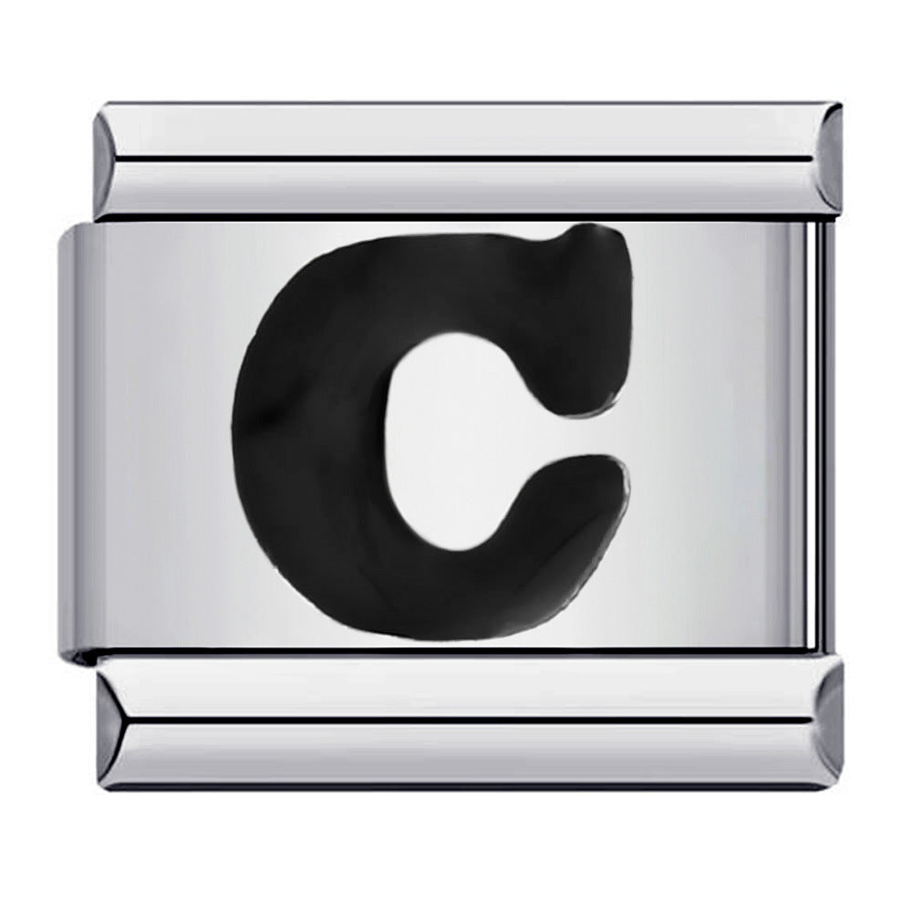 Wholesale Italian Charm Bracelet  Black English Letters DIY Stainless Steel Composable Bracelet