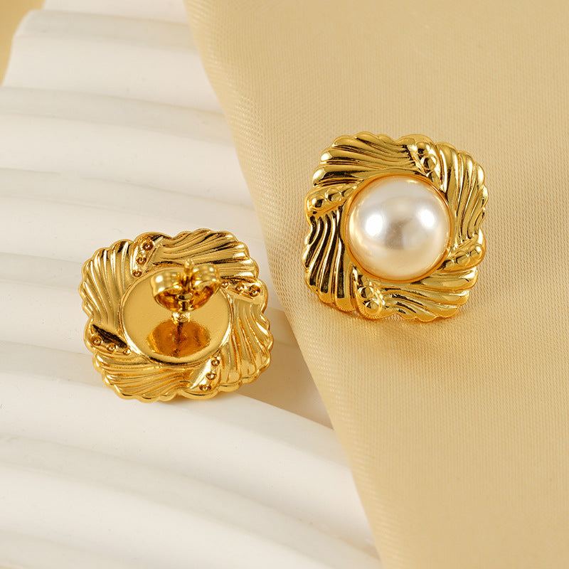 Wholesale Vintage 18K Pearl Baroque Stud Earrings Stainless Steel Earrings ACC-ES-Zhongy003
