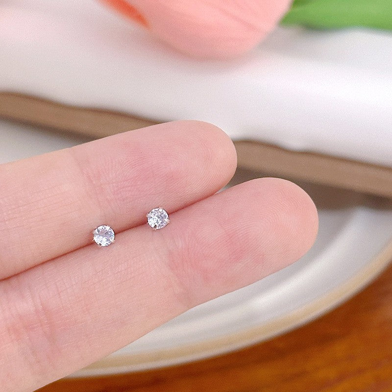 Wholesale Mini Zircon Earrings Silver Needle 925 Earrings Round Square Four-claw Earrings ACC-ES-ZhiShifang006
