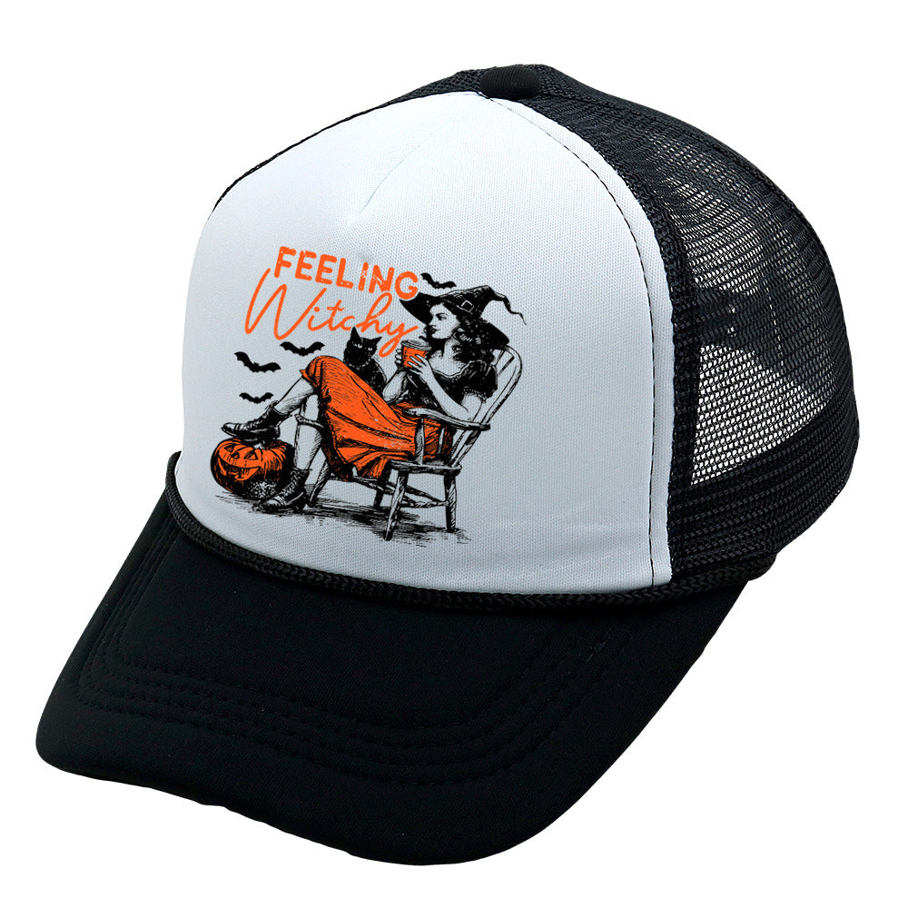 Wholesale Trucker Hat Halloween Pumpkin Witch Baseball Cap Printed Mesh Cap ACC-HT-HaiPu014