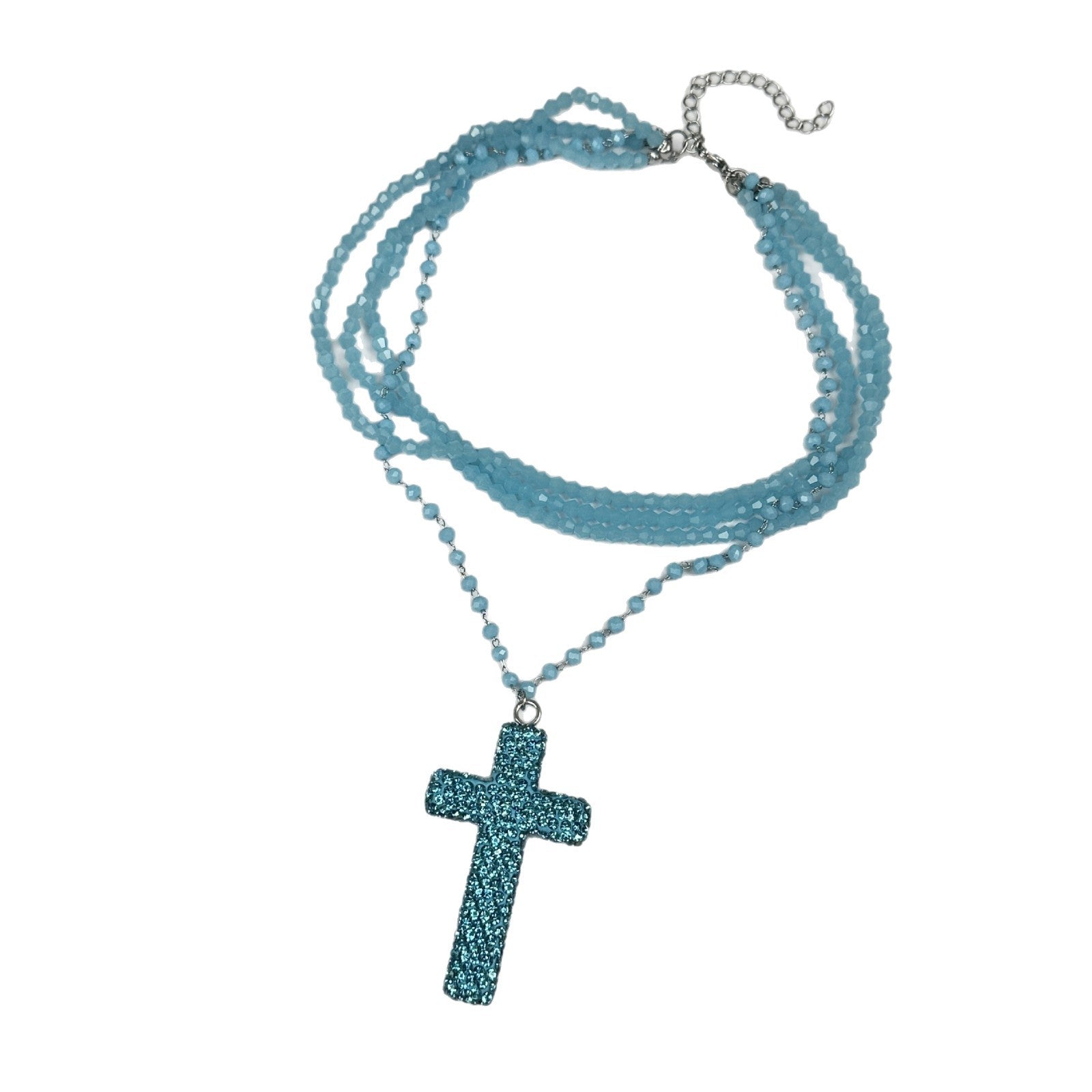 Wholesale Beaded and diamond cross double-layered necklace