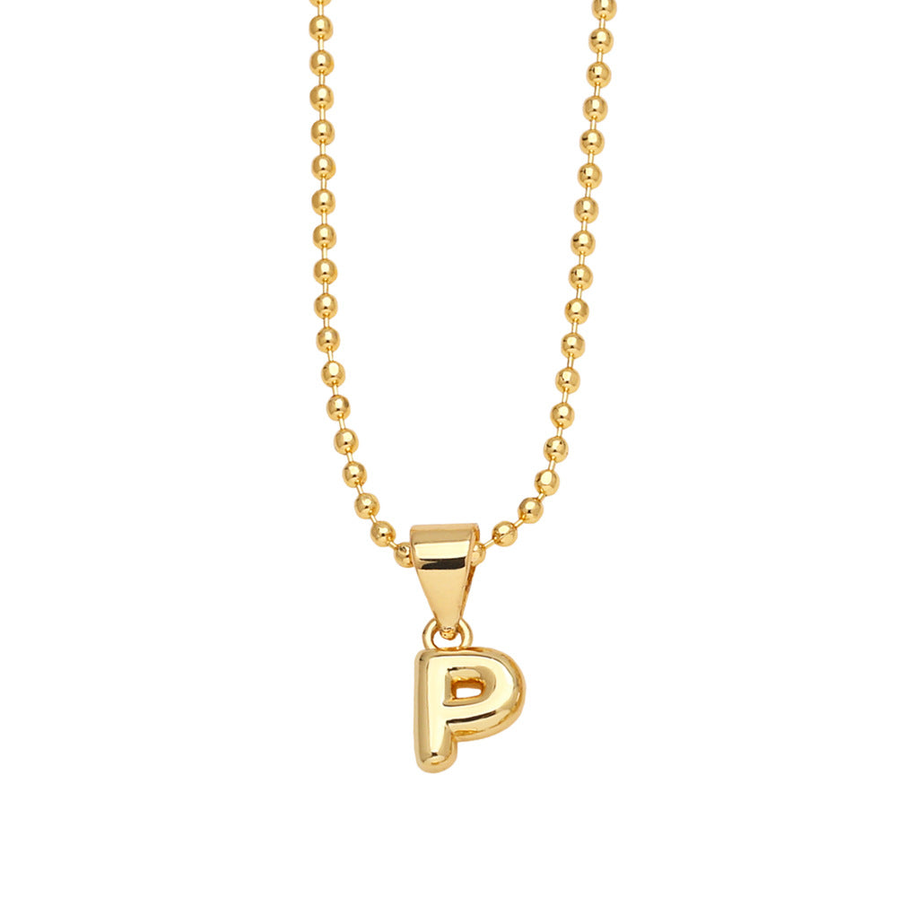 Wholesale 26 letters copper plated gold shiny necklace