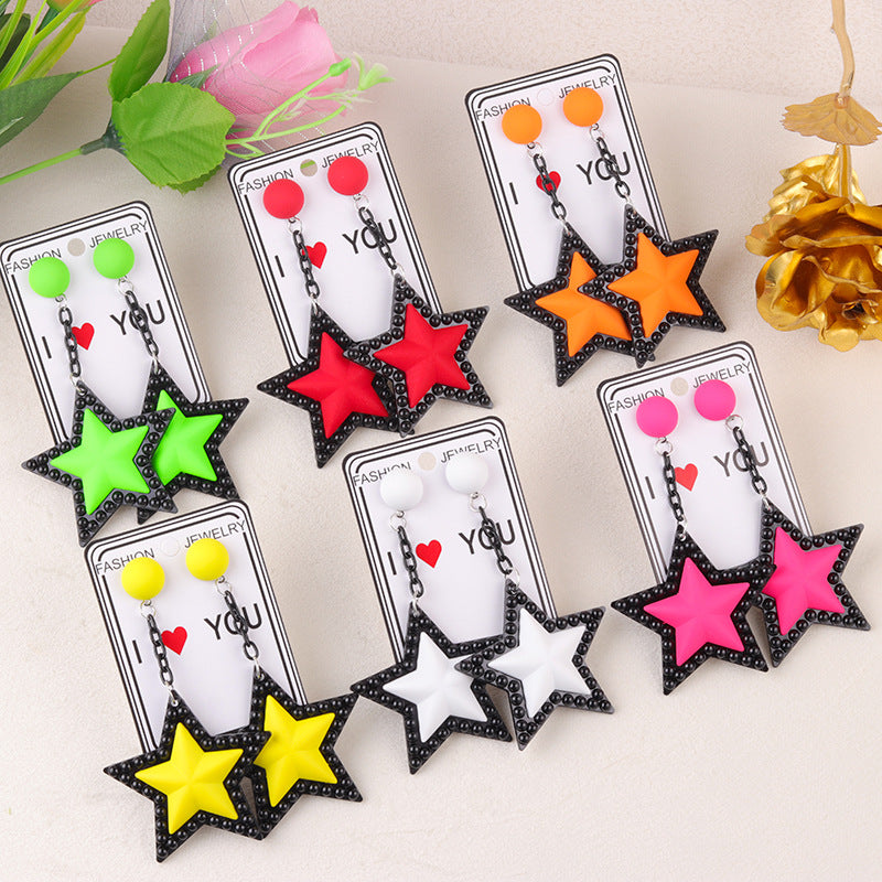 Wholesale Vintage Earrings Long Three-dimensional Five-pointed Star Acrylic Earrings
