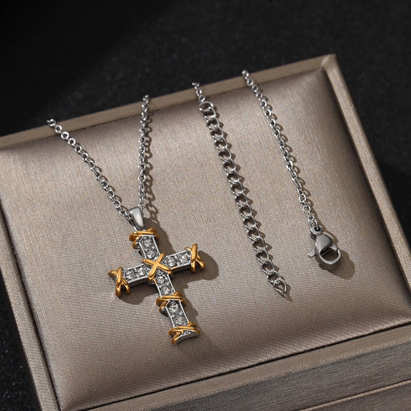 Wholesale Cross Plated Two Tone Cross Diamond Necklace ACC-NE-YunJ006