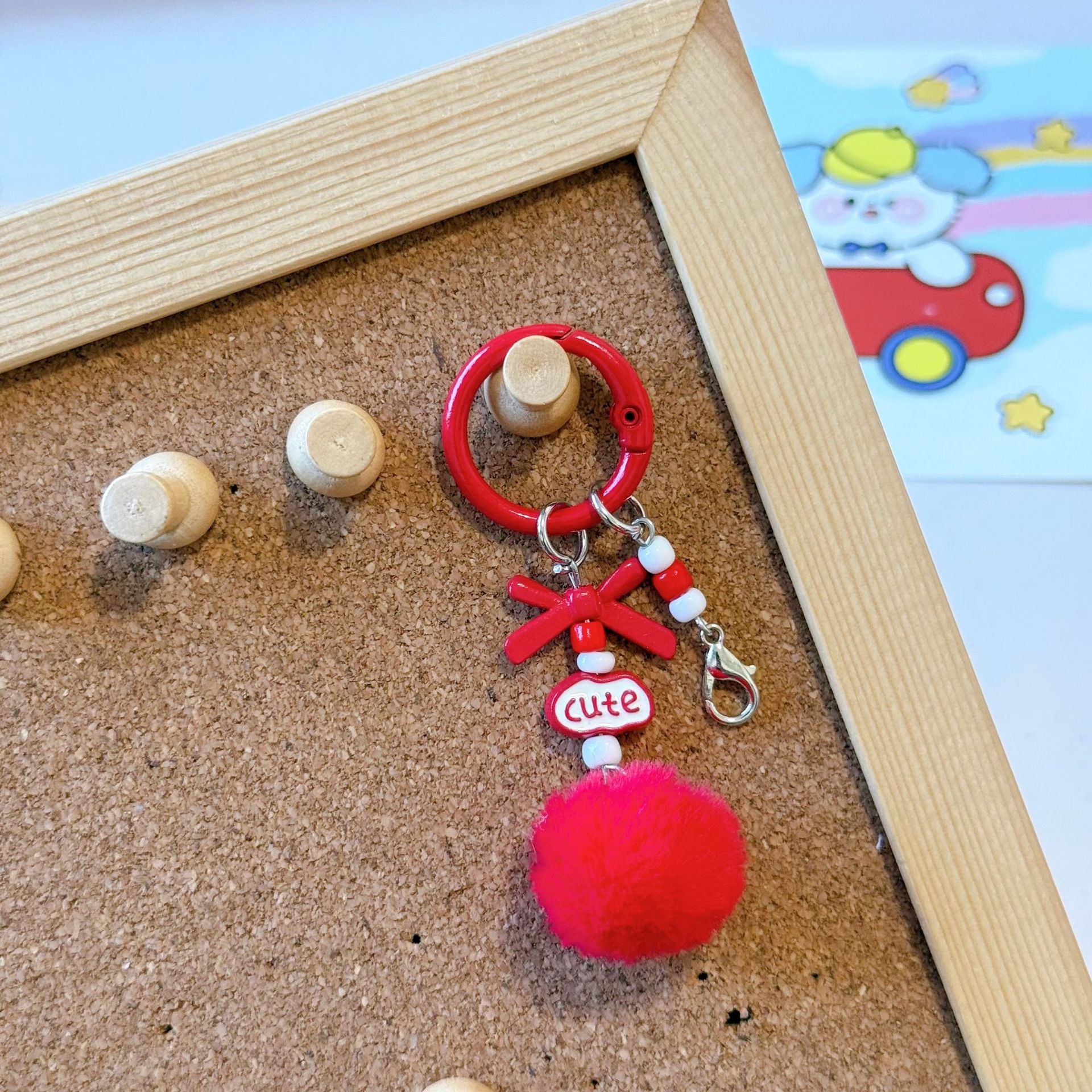 Wholesale Stylish DIY Cute Keychain Craft Kit Metal Lobster Clasps Beads Pom Poms Bows For Bag Charm Car Key Accessory Boutique Resale